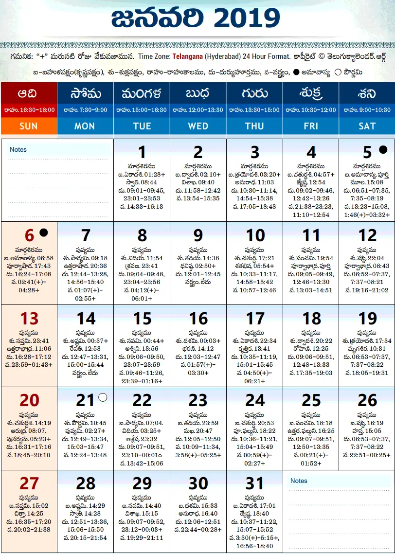 telangana-calendar-2019-january