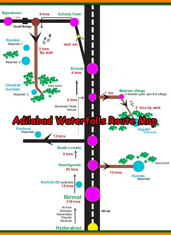 Adilabad Waterfalls Route Map