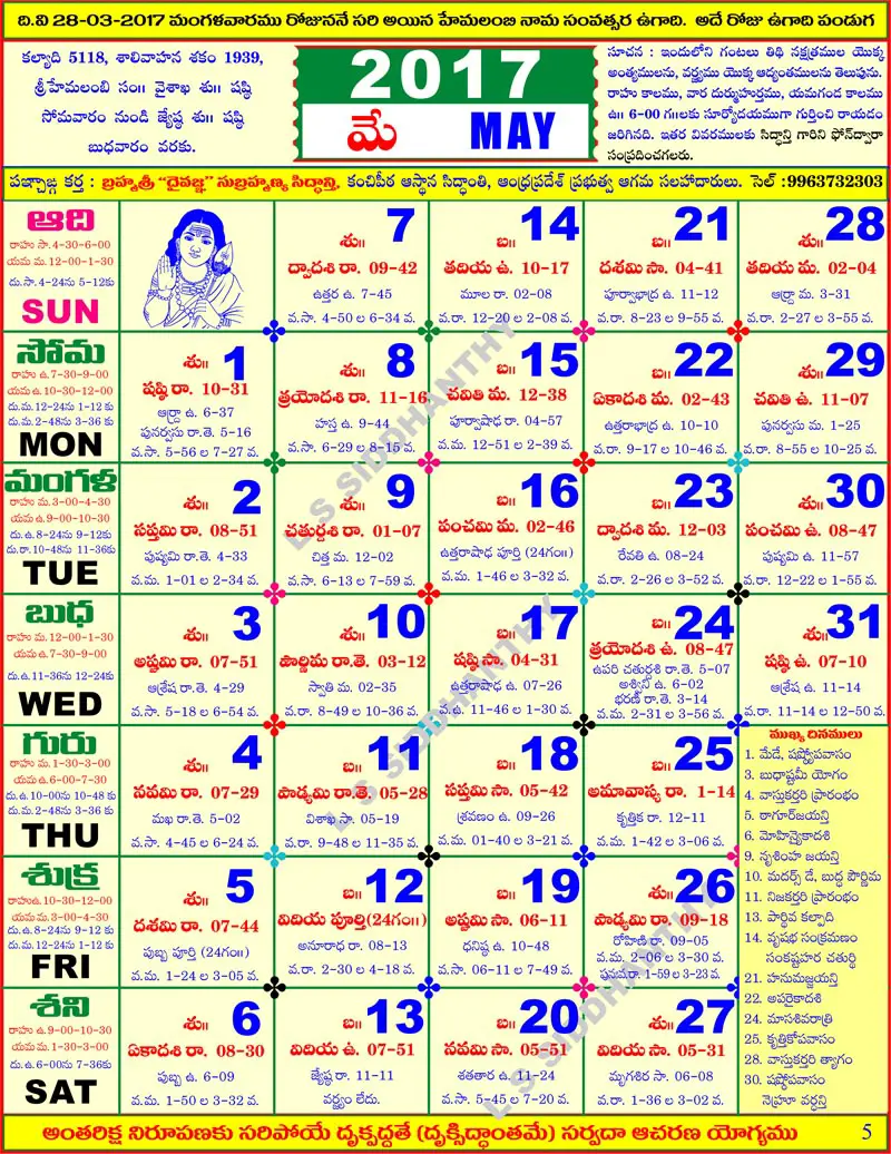 Telugu Panchangam Calendar 17