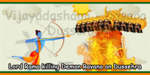 Lord Rama killing demon Ravana on Dussehra