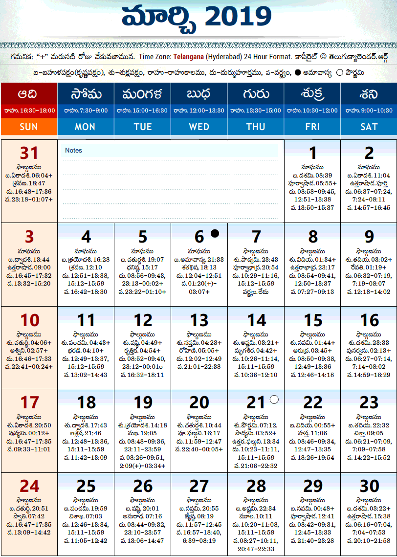 telangana-calendar-2019-march